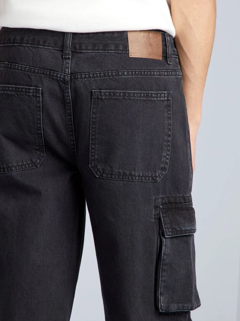 Pantalon denim wide leg à poches   Gris anthracite