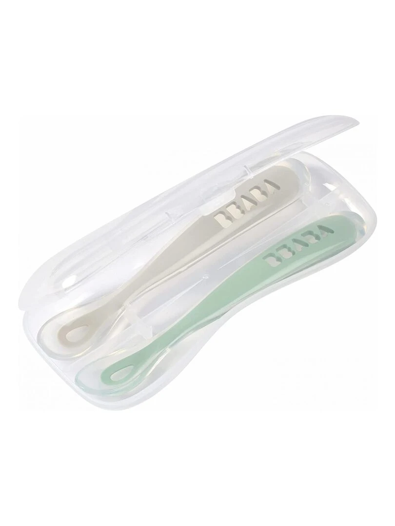 Lot de 2 cuillères 1er âge silicone avec boite de transport (velvet grey/sage green) Vert