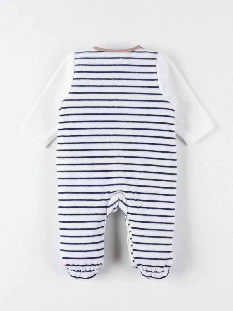 Pyjama 1 pièce rayé en velours  écru/bleu   Noukie's   Bleu