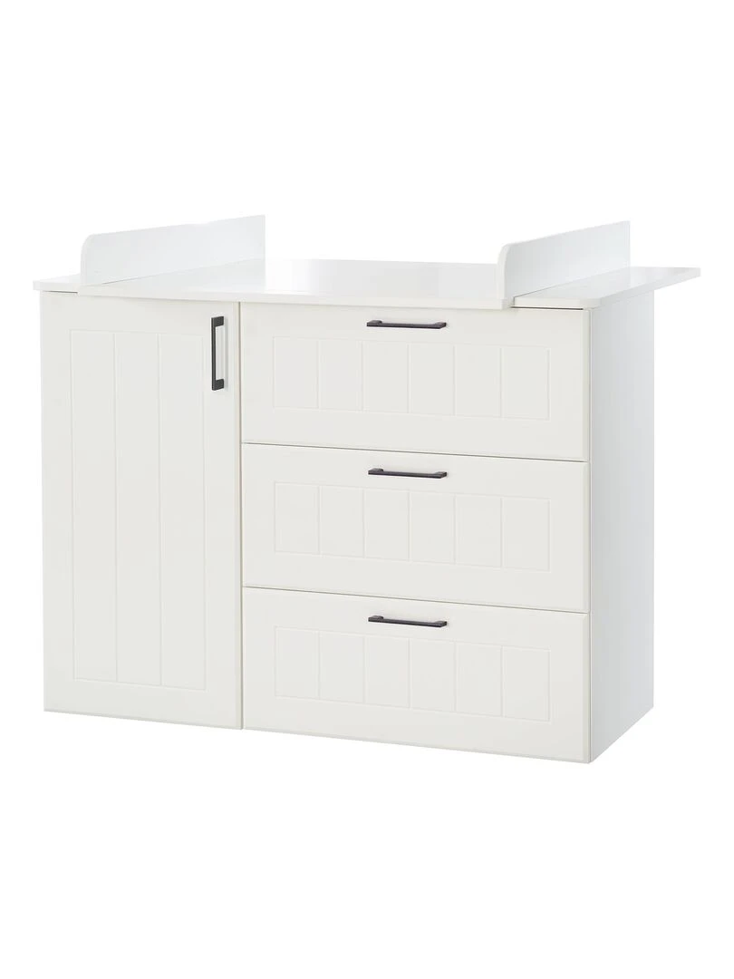 ROBA Commode à langer "Sylt" large avec Plan Amovible et Décorations Fraisées Blanc Blanc