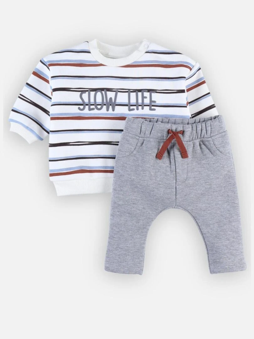 Set sweat rayé + jogging  écru/gris   Noukie's   Vert