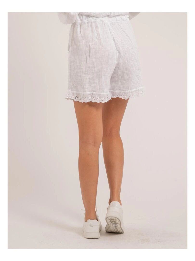 Short fluide en gaze de coton XEMKE   Blanc