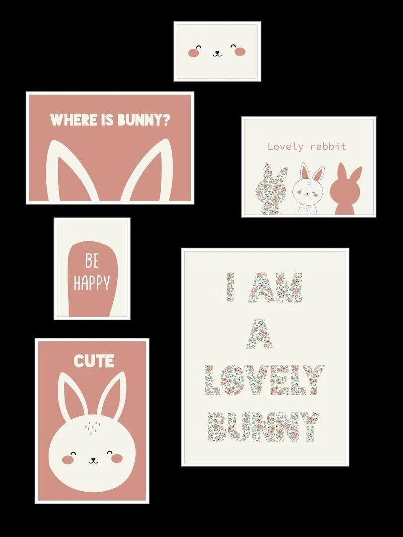 Lot 6 de cadres photos 'FUNNY LAPIN' 'TODAY' Blanc