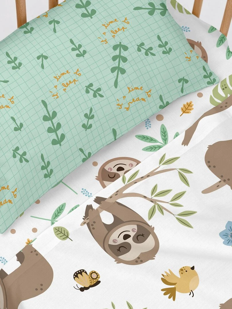 Parure de lit 2 pièces Happy sloth Lit Bébé "Happyfriday" Multicolore