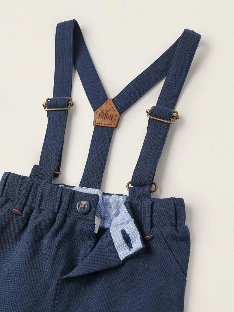 Shorts en piqué avec bretelles pour nouveau né   Bleu foncé