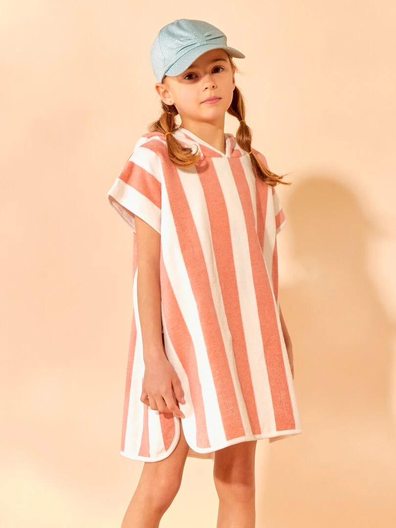 Poncho de bain Blanc/rose