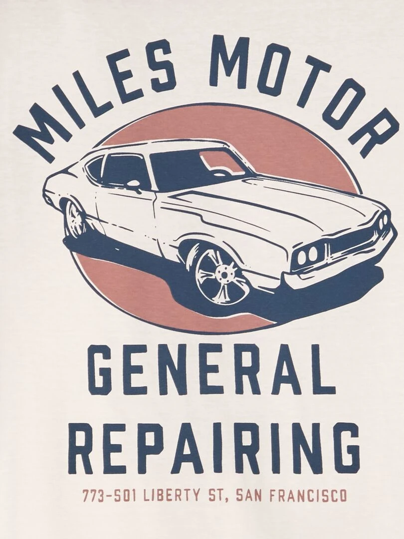 T shirt imprimé à col rond Blanc 'miles motor'