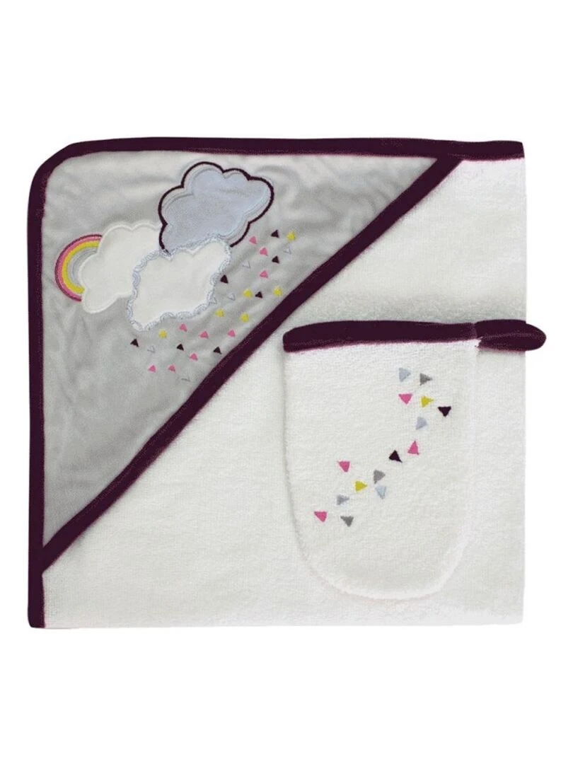 Sortie de Bain + Gant METEO LES CHATOUNETS Blanc Gris