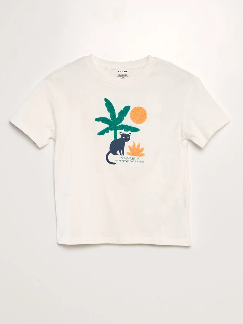 T shirt imprimé + maille bouclette Beige