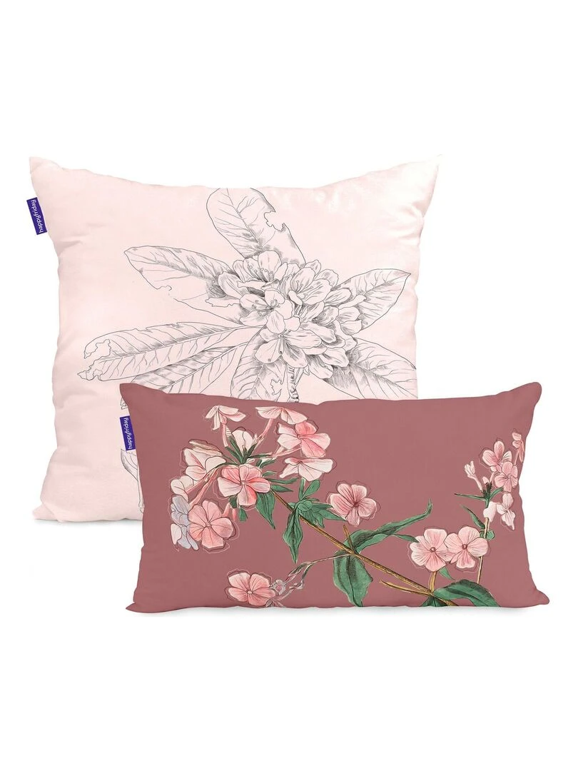Housse de coussin Blooming "Happyfriday" Blanc