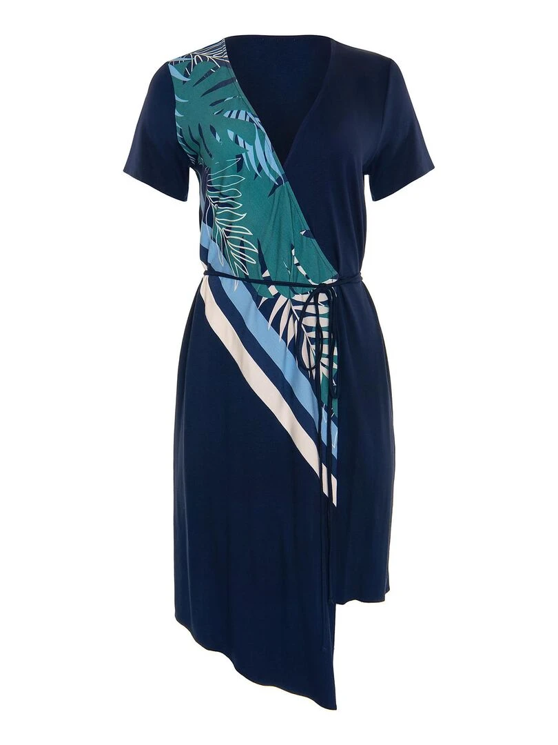 Robe estivale aymétrique manches courtes Tahiti   Bleu