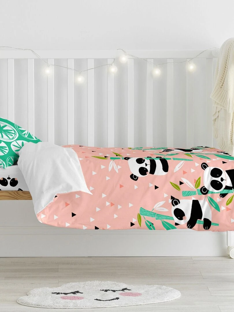 Parure housse de couette 2 pièces Panda garden "Happyfriday"   Rose
