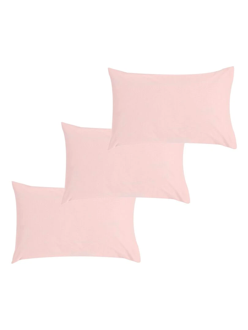 Lot x3 Taies d'oreiller 40x60 cm 100% coton Bio 'Ptit Basile' Rose clair