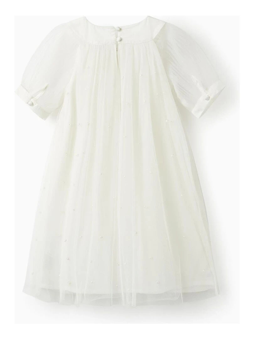 Robe en tulle et coton pour fille 'Special Days Pearls' manches courtes CÉRÉMONIE Blanc