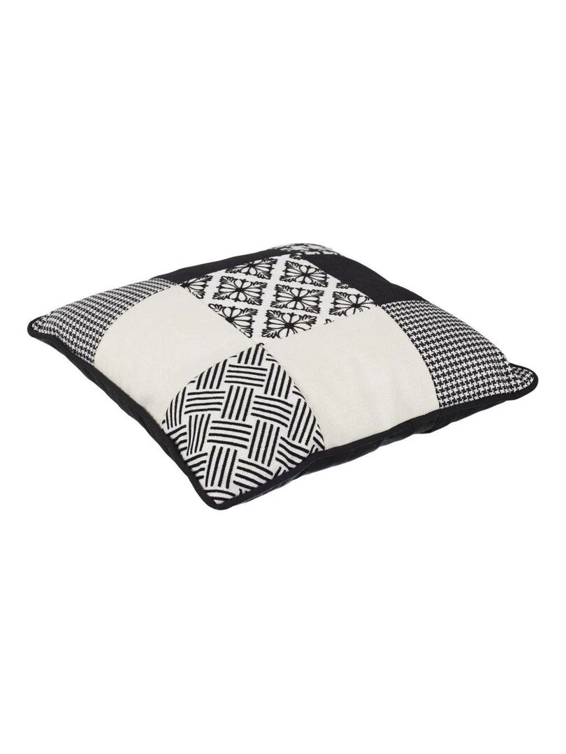 Coussin patchwork noir et blanc déhoussable 40x40 cm   Blanc Noir