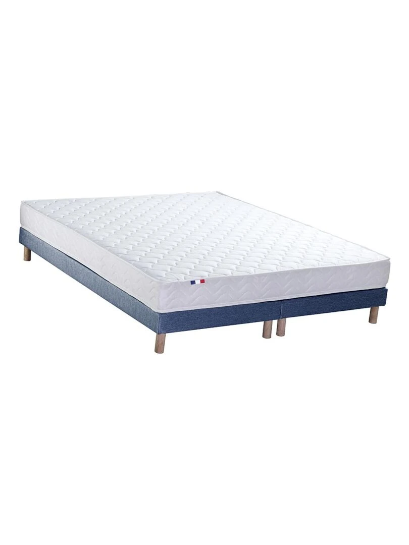 Ensemble Matelas accueil Latex 3 zones INITIAL Bi Confort Mousse & Latex + Sommier Sommier Bleu Bleu Blanc