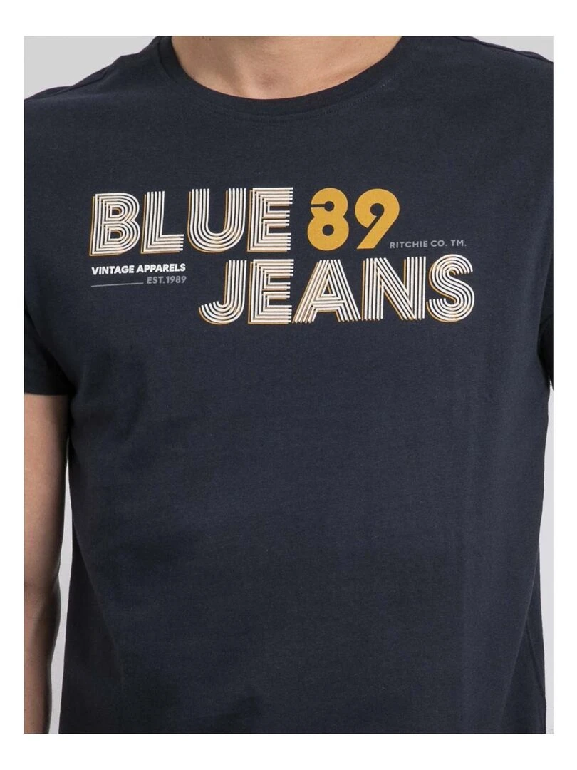 T shirt col rond pur coton JUPILAR   Bleu marine