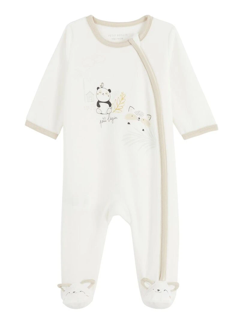 Pyjama bébé en velours ouverture zippée Mini Panda Ecru