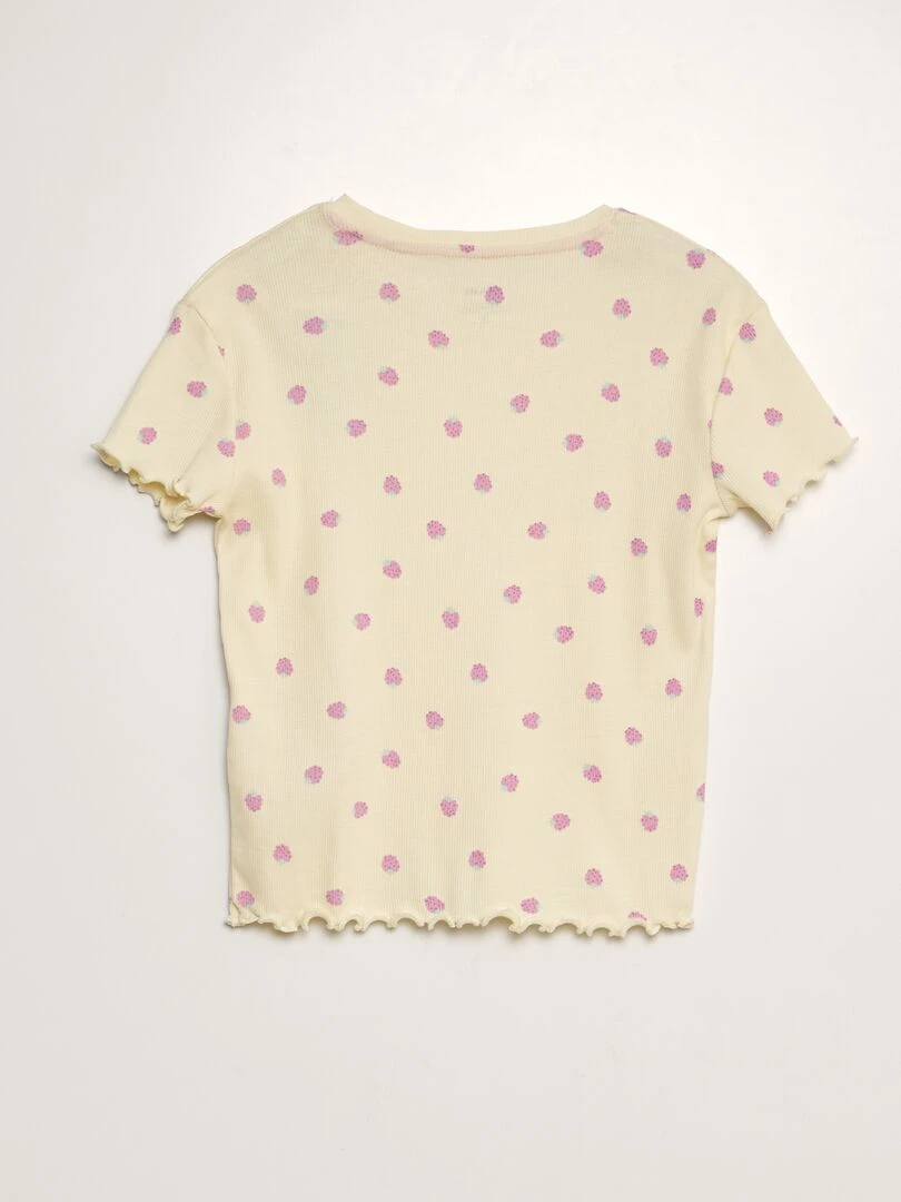 Ensemble pyjama côtelé et imprimé   2 pièces   Jaune