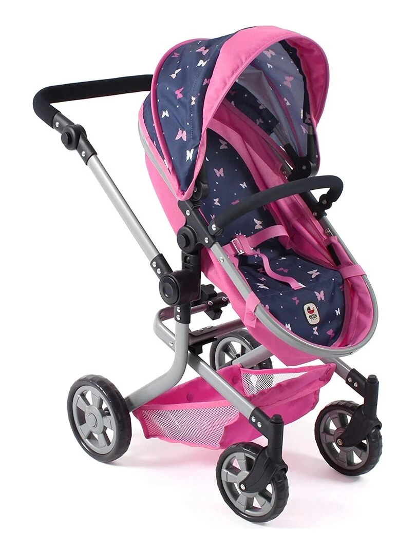 Poussette de poupée combinée 2 en 1 MIKA bleu et rose Papillon   N/A