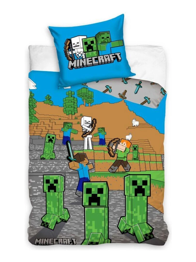 Parure de lit Minecraft Fight 100% coton 140x200 cm Vert