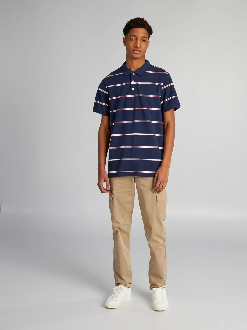 Polo en piqué de coton à rayures + d'1m90   Bleu marine