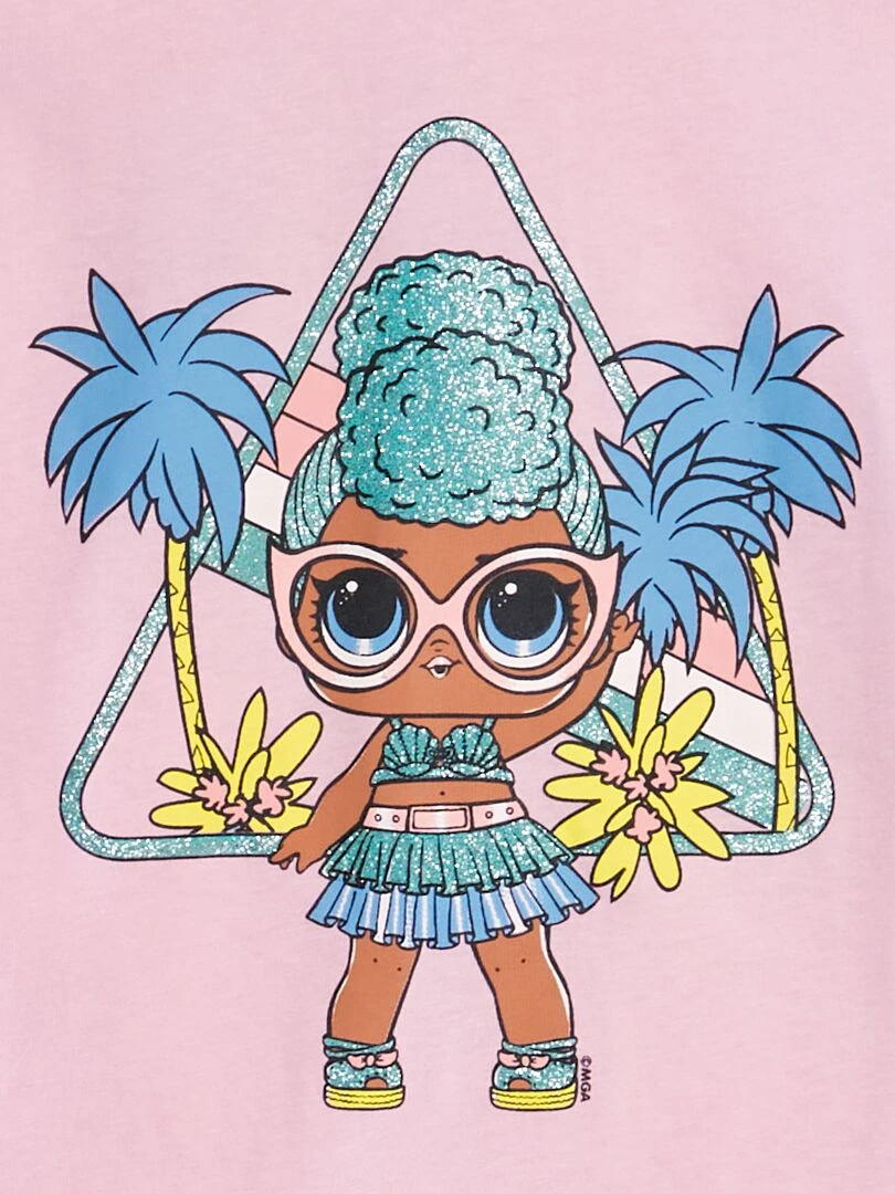 T shirt fantaisie à paillettes 'Lol' Rose
