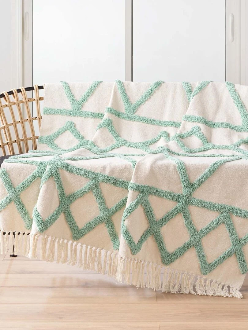 Plaid frangé et tufté Vert sapin