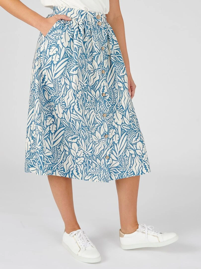 Jupe mélange lin fleurie Damart Bleu