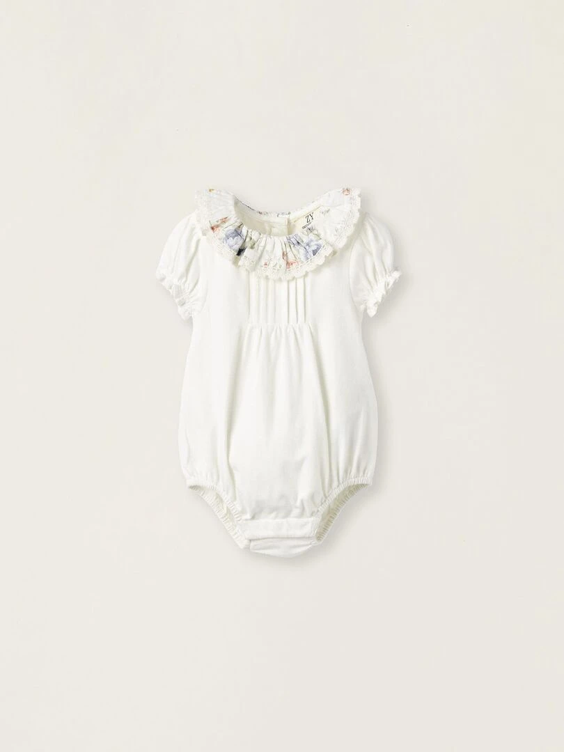 Body en coton avec col floral pour nouveau né manches courtes BROTHERS&SISTERS Beige