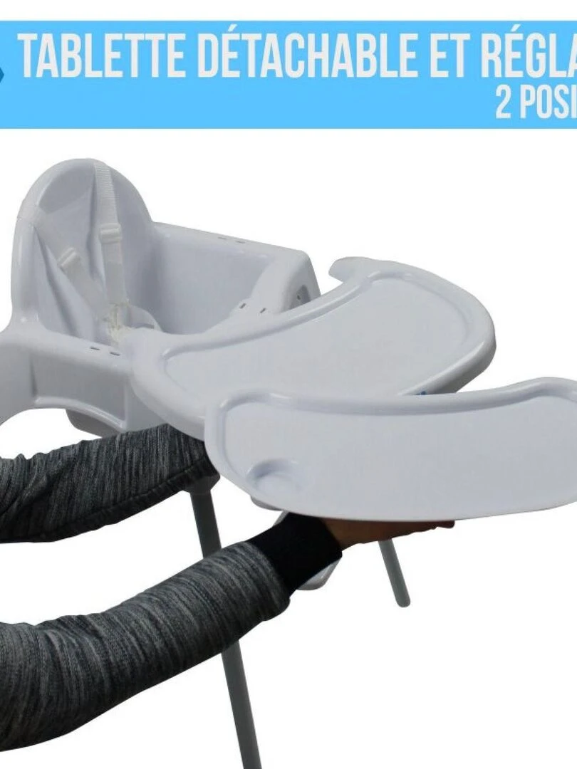 Chaise haute bébé  enfant  réglable hauteur et tablette   Délice Bleu   Monsieur Bébé   Blanc