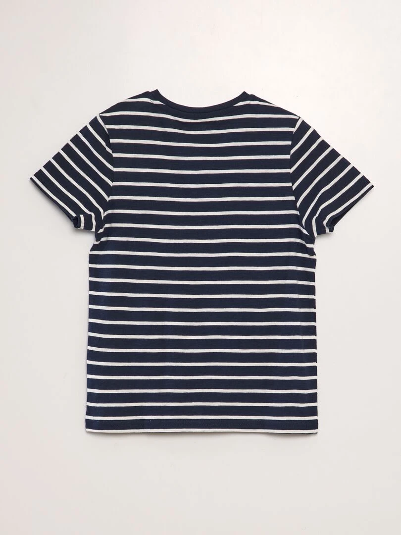 T shirt à col tunisien avec rayures Bleu marine