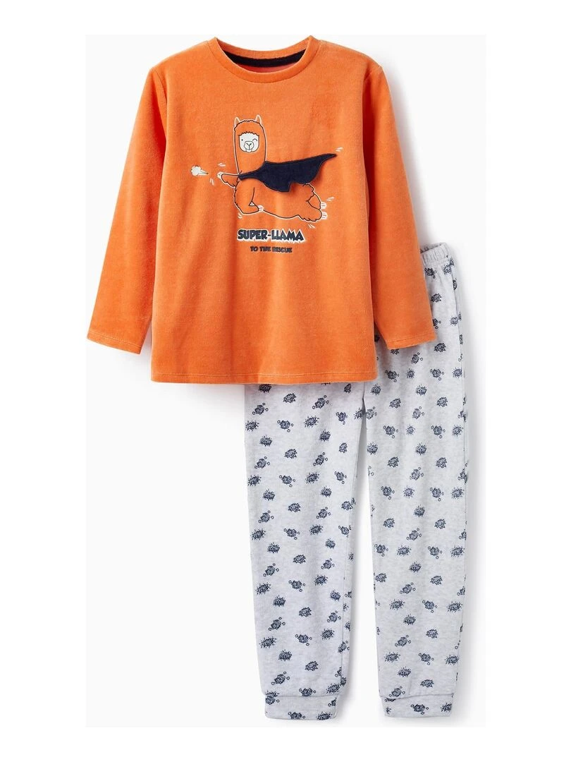 Pyjama en velours pour garçon 'Lama Brille dans le noir' DISCOVER PERU Orange clair