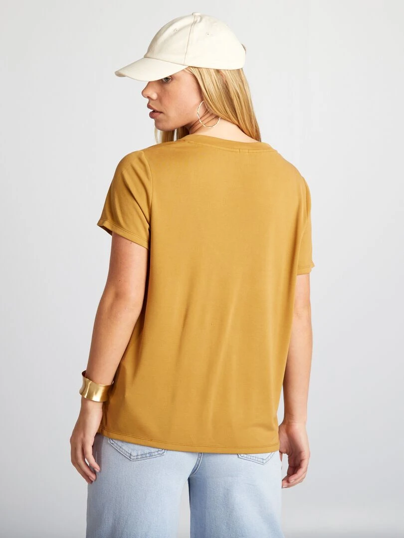 T shirt stretch à col V   Marron