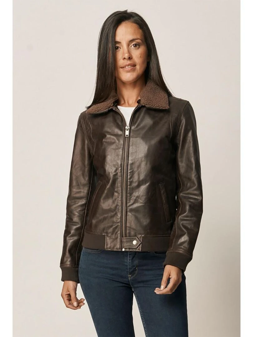 Lee Cooper Veste manches longues cuir regular fit BARBERINE Blanc Marron