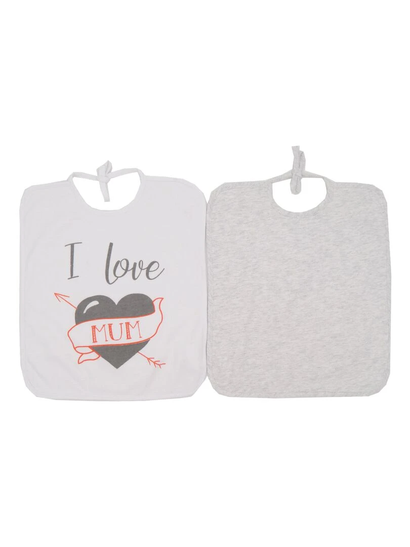 Lot de 2 bavoirs I love mum 6 mois Blanc