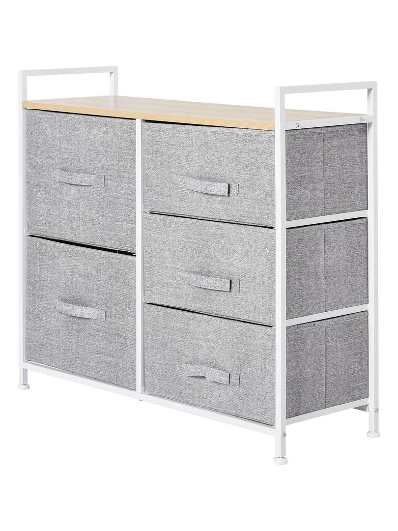Commode Meuble de Rangement 5 Tiroirs Amovibles pour Chambre Salon Cuisine 83 x 29 x 77 cm Gris   Gris