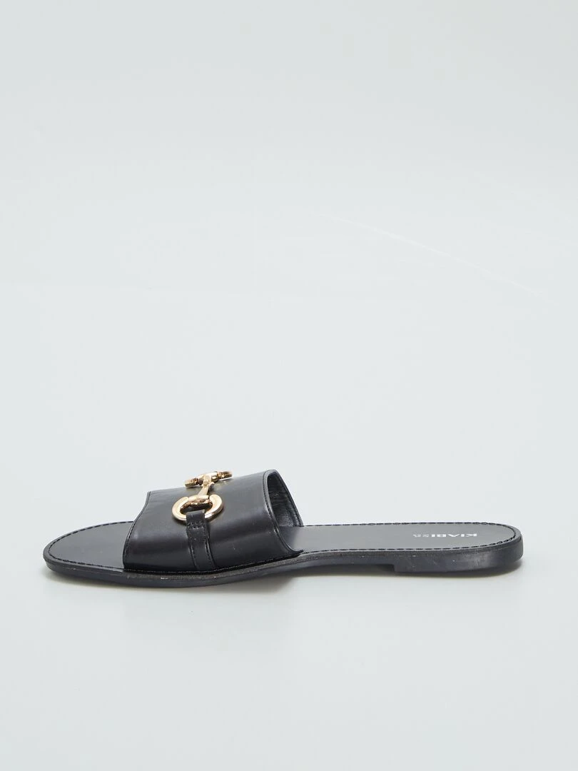 Mules plates avec boucle dorée   Noir