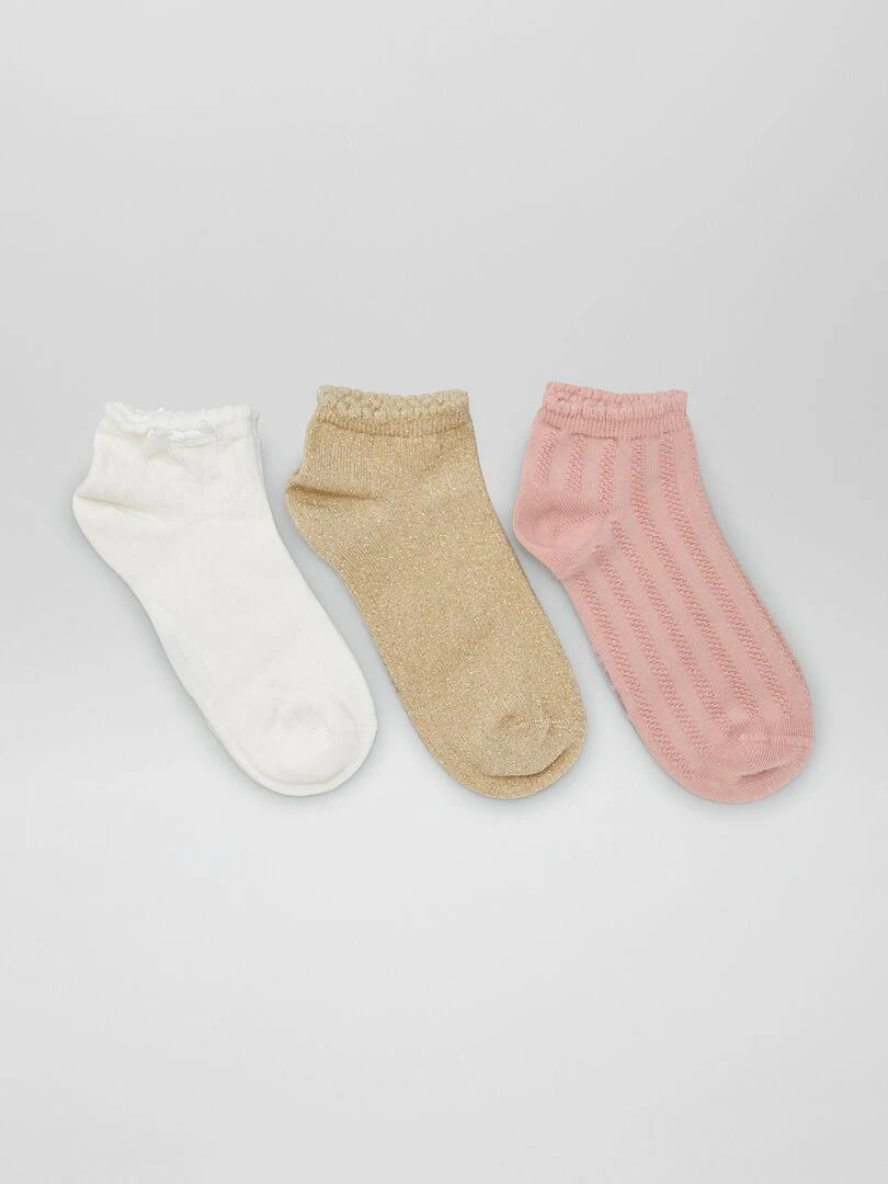 Lot de 3 chaussettes fantaisie Blanc/rose/beige