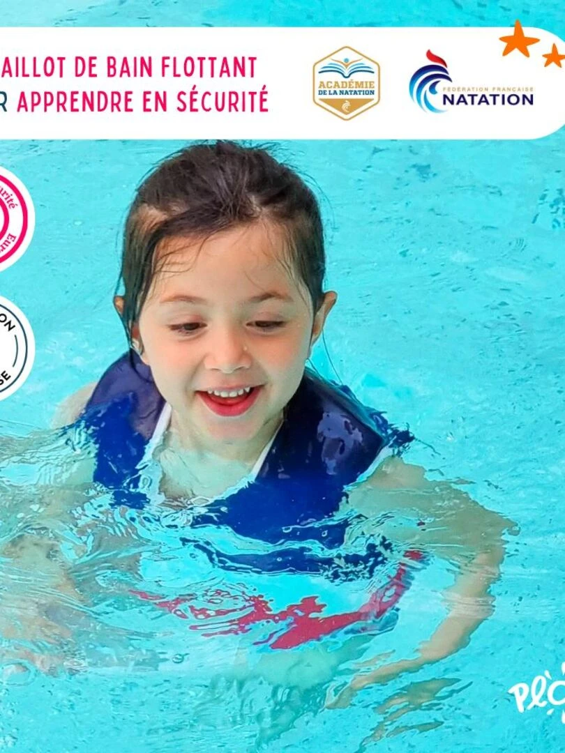 Plouf! Maillot de Bain France Enfant avec Flotteurs Accessoire de Natation Fille Bleu Blanc