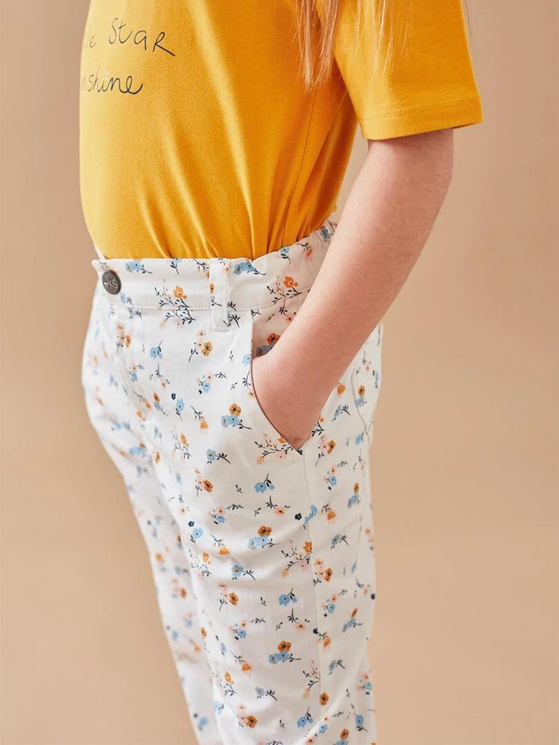 Pantalon 3/4 en twill fleuri Noukie's Blanc