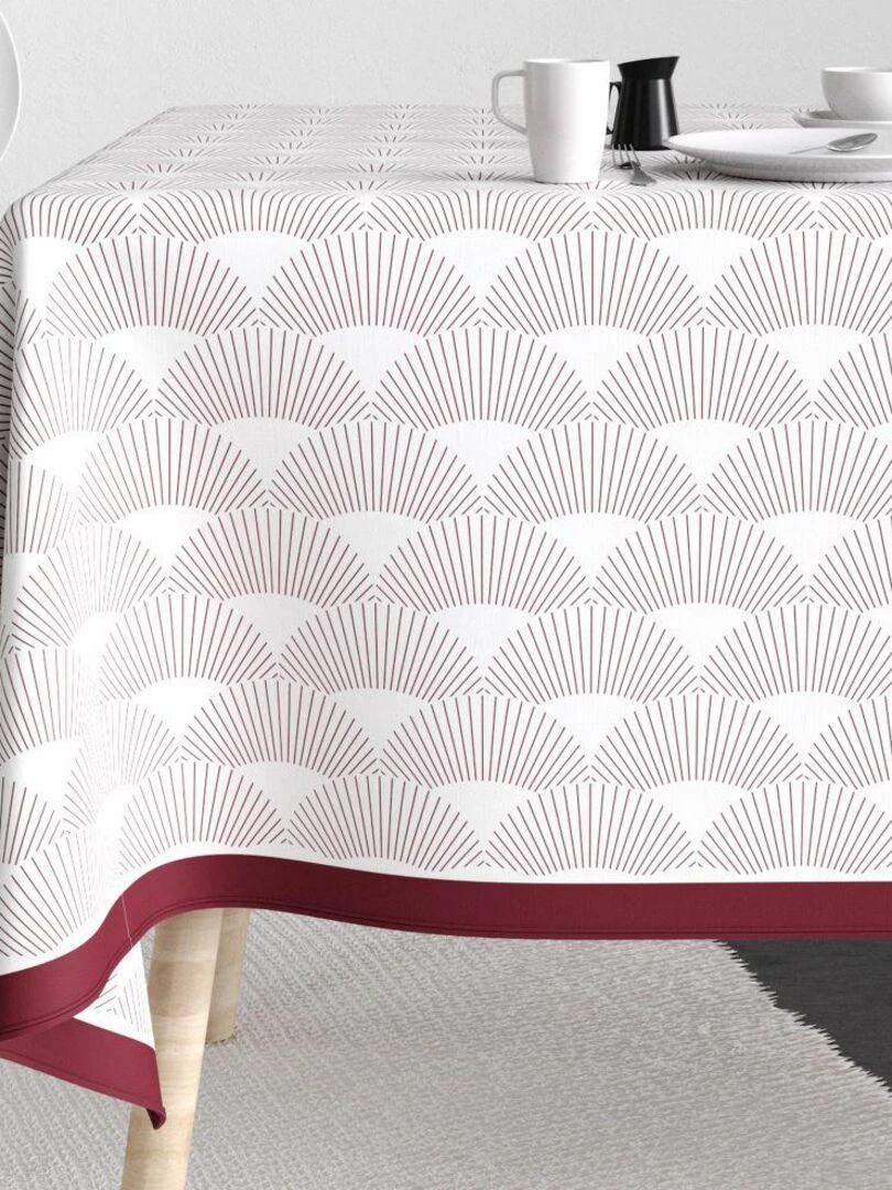 Nappe rectangulaire anti tache en Coton Eclat Prune Blanc