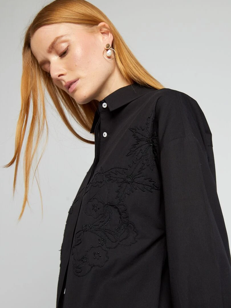 Chemise en popeline à broderies   noir