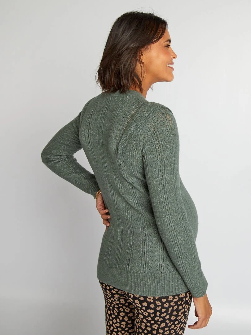 Pull grossesse ajouré   Vert gris