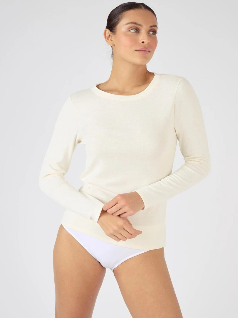 T shirt fine côte Thermolactyl Sensitive col rond Damart Blanc cassé