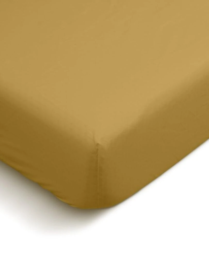 Bleu Câlin Drap housse uni Percale de coton 80 fils/cm² Moutarde
