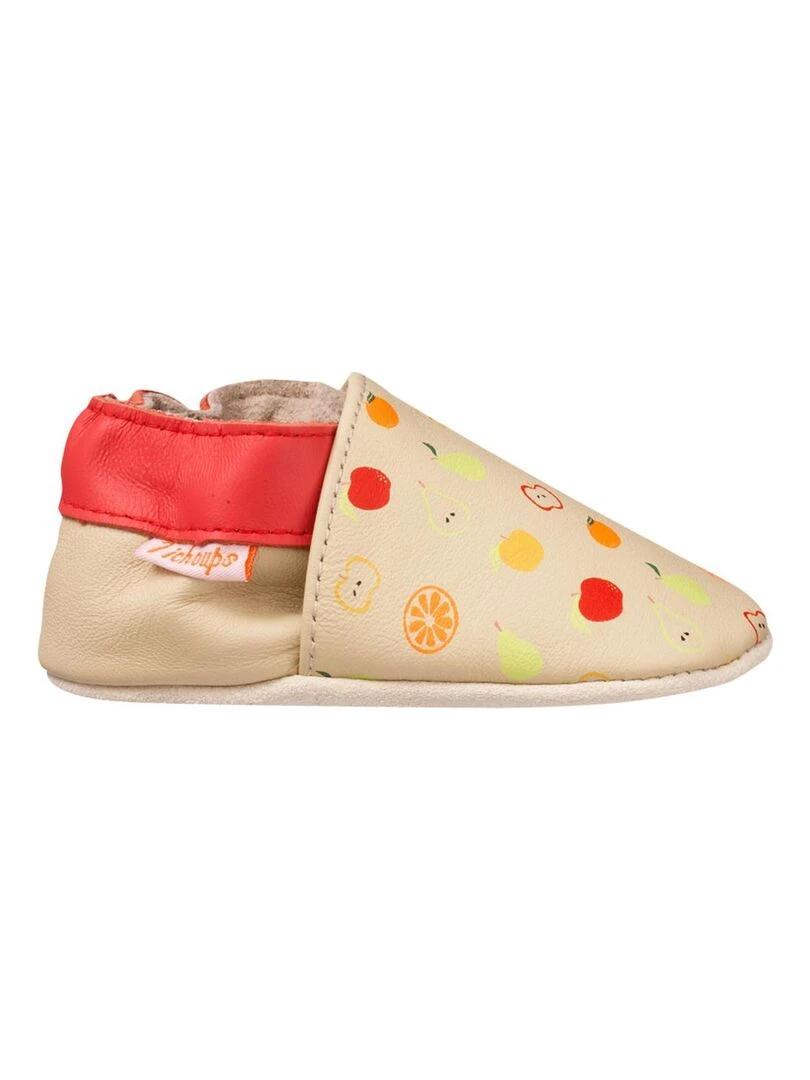 Chaussons bébé cuir souple Lévi les fruits Beige