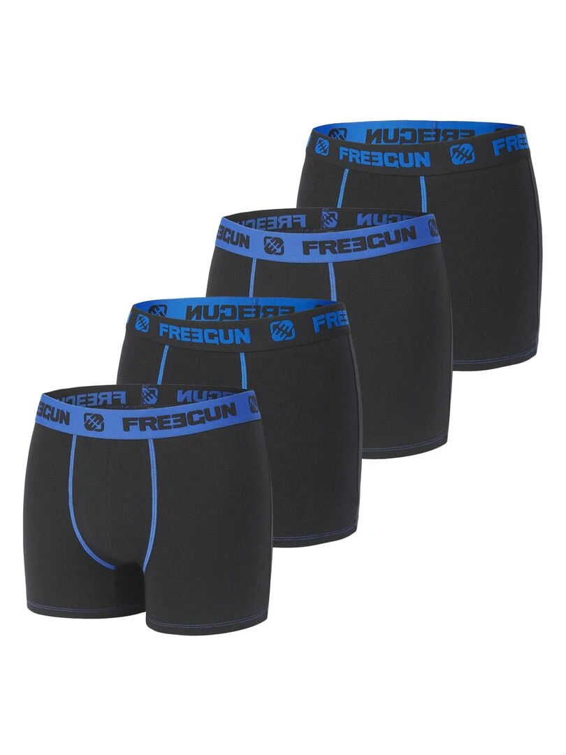 Lot de 4 Boxers garçon coton Bleu Freegun Noir