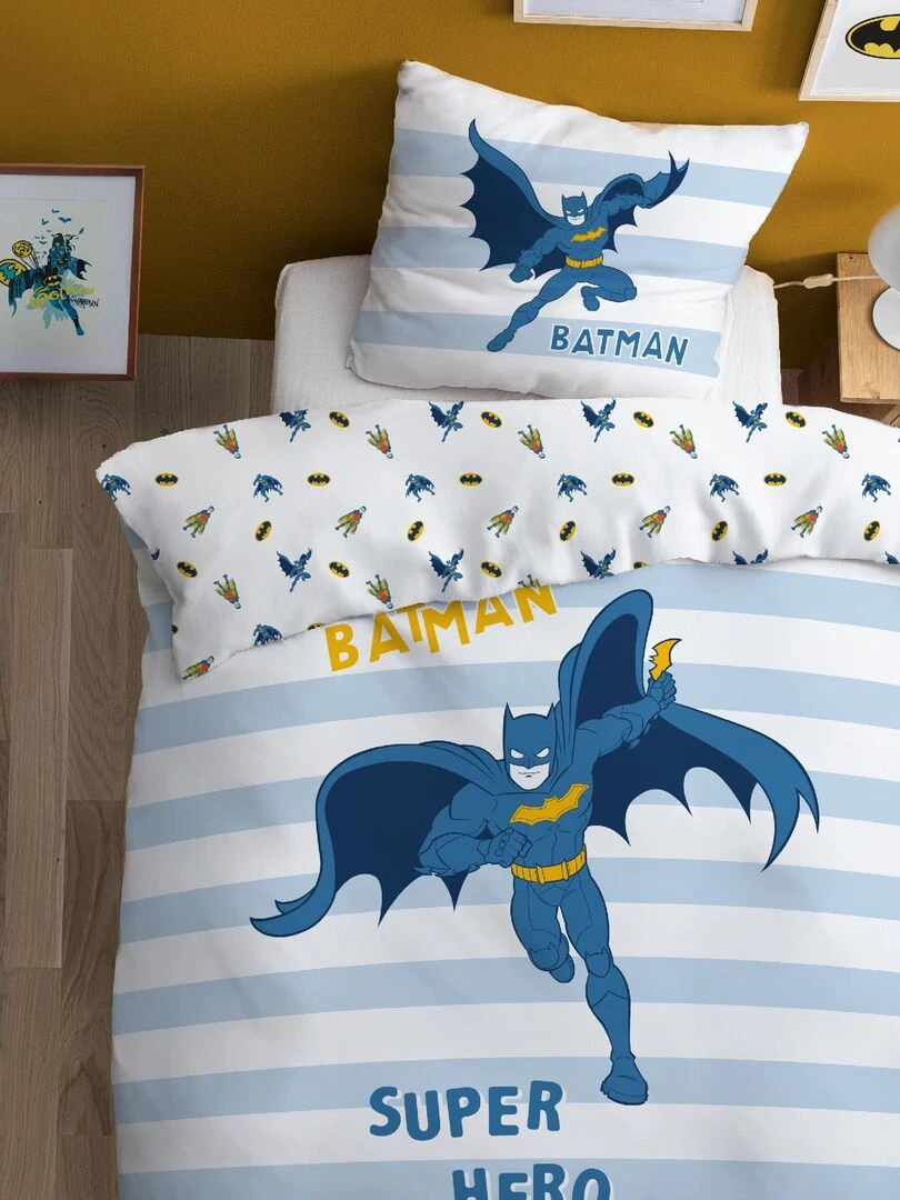 Parure de lit imprimée 100% coton BATMAN TEAM Bleu