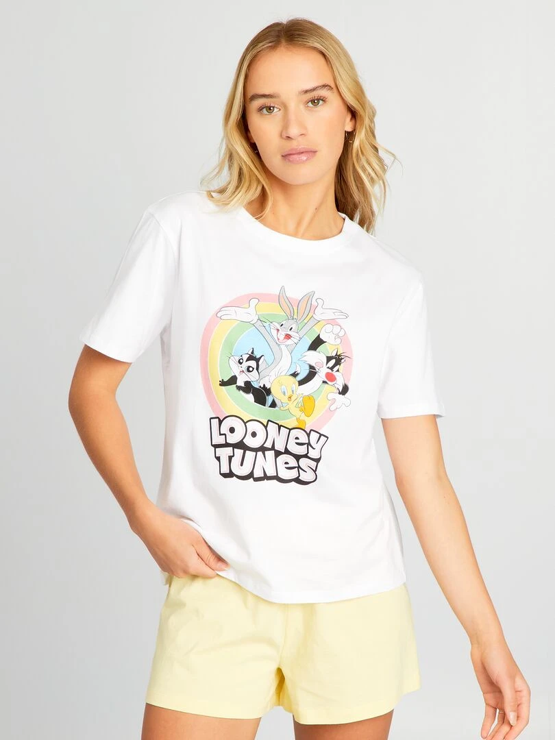 Pyjama court imprimé 'Looney' Tunes'   2 pièces   blanc/jaune